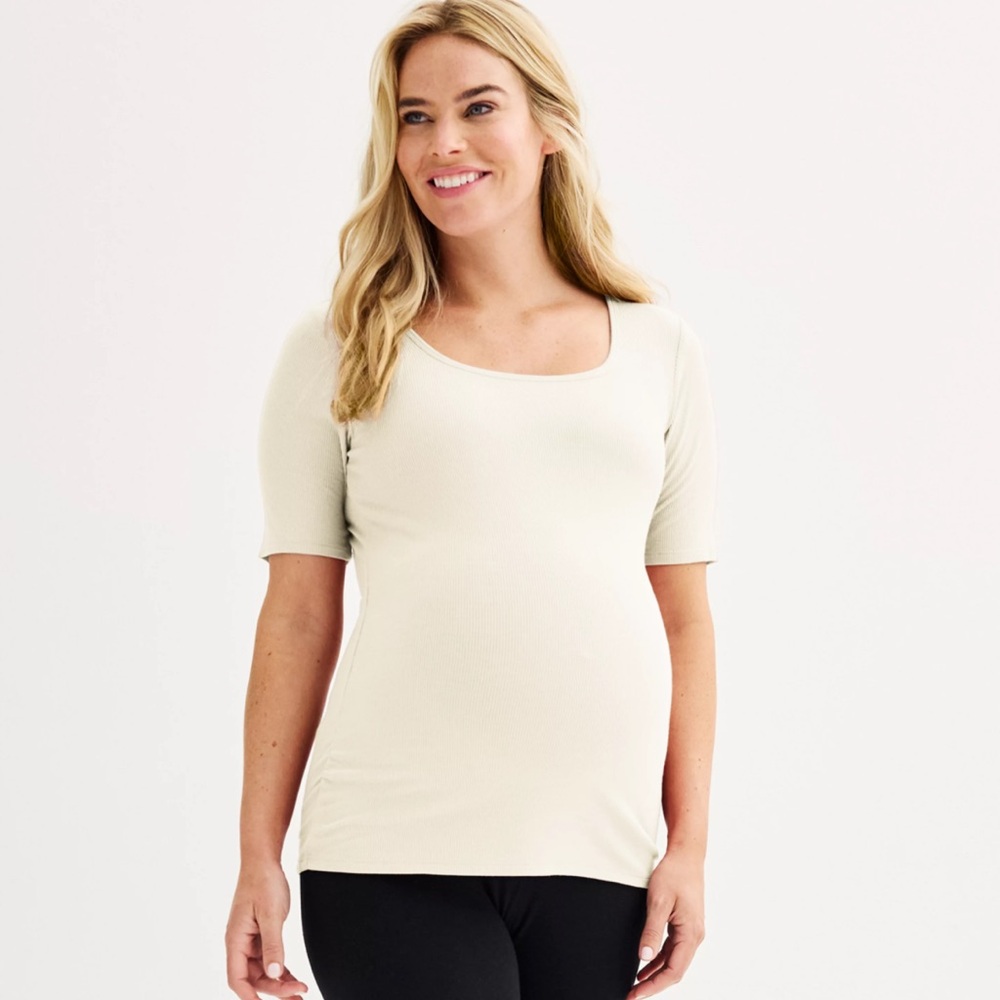 Sonoma Maternity - White Square Neck 1/2 Sleeve Ribbed Top